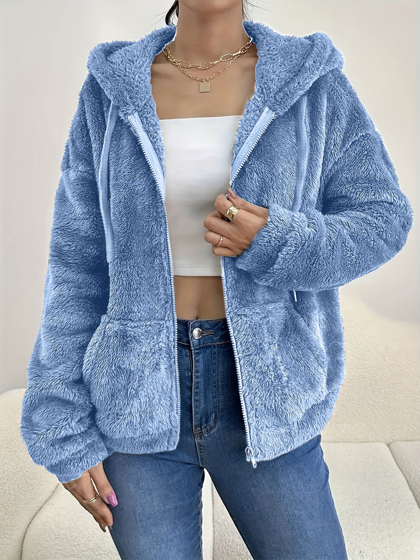 Zipper And Plush Cozy Loose Hoodie