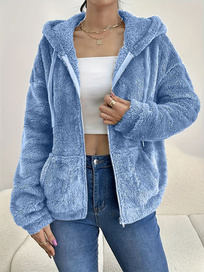 Zipper And Plush Cozy Loose Hoodie
