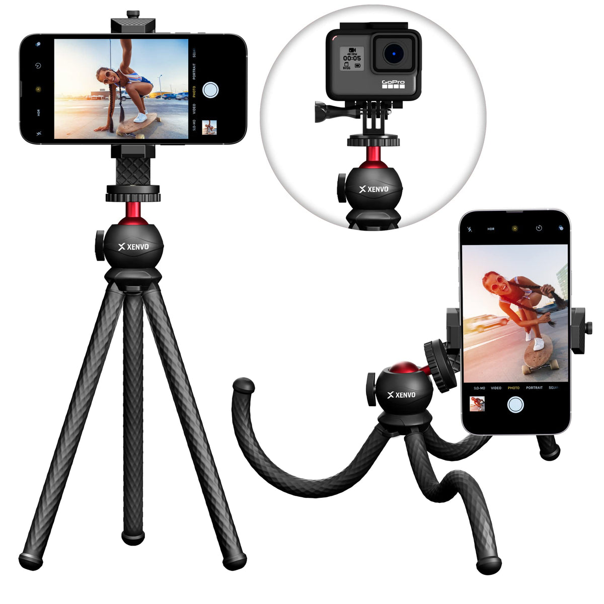 SquidGrip Flexible Cell Phone Tripod and Portable Action Camera Holder - Compatible with iPhone, GoPro, Android, Samsung, Google Pixel and All Mobile Phones Red