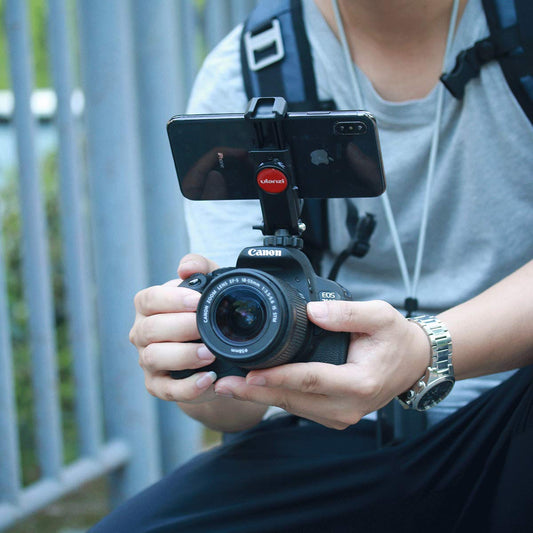 ULANZI ST-06S Camera Hot Shoe Phone Holder Flexible Phone Tripod Mount Adapter w Double Cold Shoe Mount for Microphone LED Light, DJI Ronin SC iPhone Samsung Canon Nikon DSLR Photography