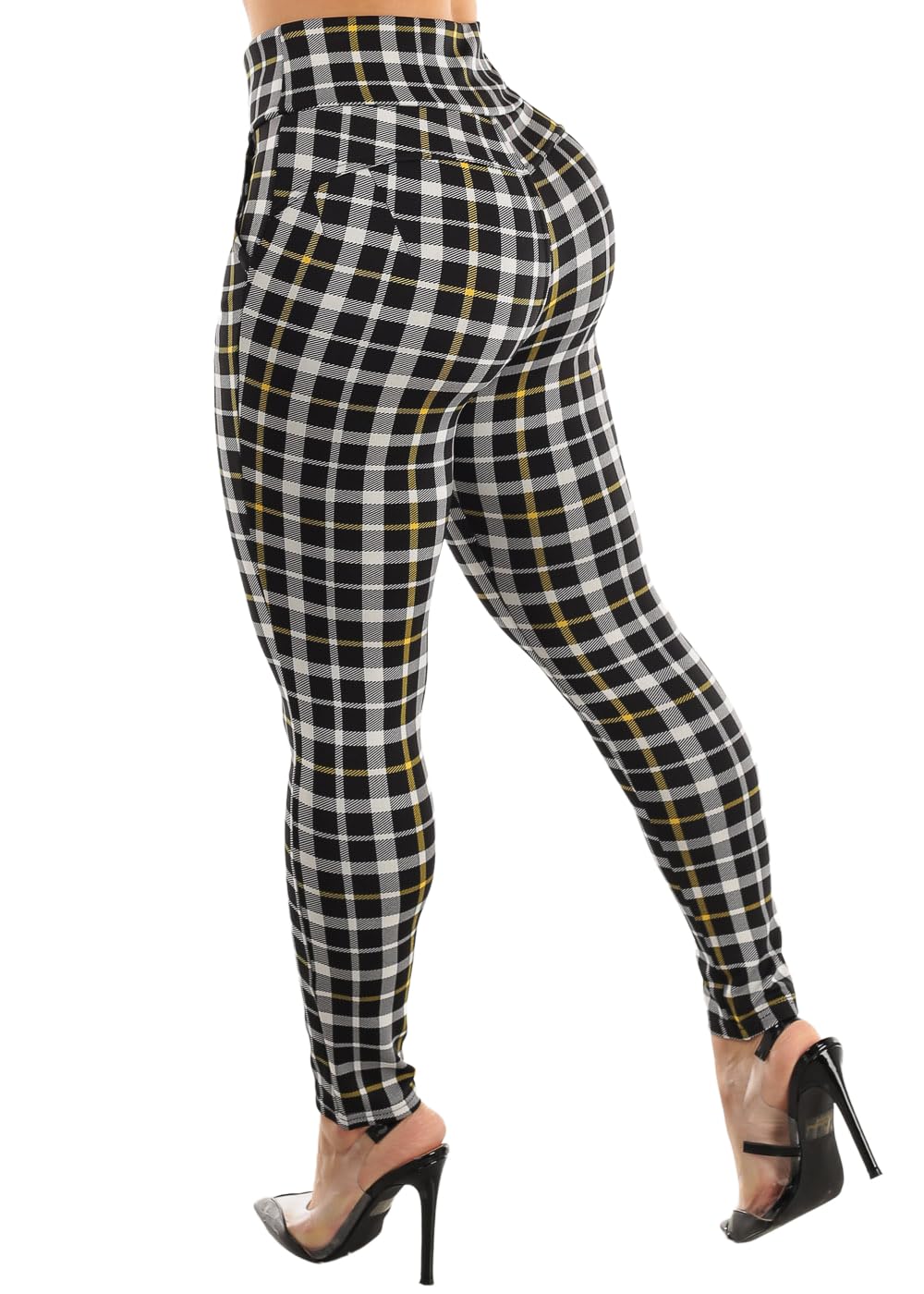 Moda Xpress Women's Juniors High Waist Pull On Stretchy Butt Lifting Black, Plaid, Printed Skinny Pants 10596R