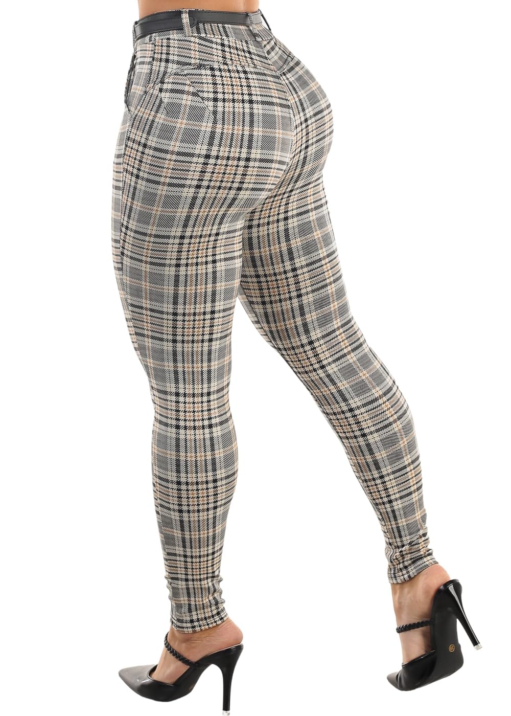 Moda Xpress Women's Juniors High Waist Pull On Stretchy Butt Lifting Black, Plaid, Printed Skinny Pants 10596R