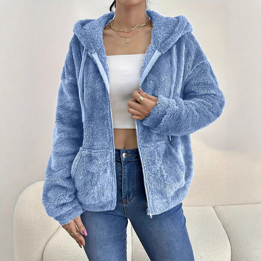 Zipper And Plush Cozy Loose Hoodie