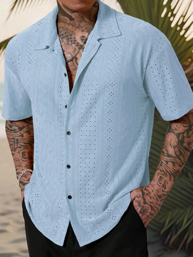 Hollow-Out Jacquard Casual Shirt