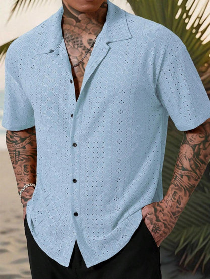 Hollow-Out Jacquard Casual Shirt
