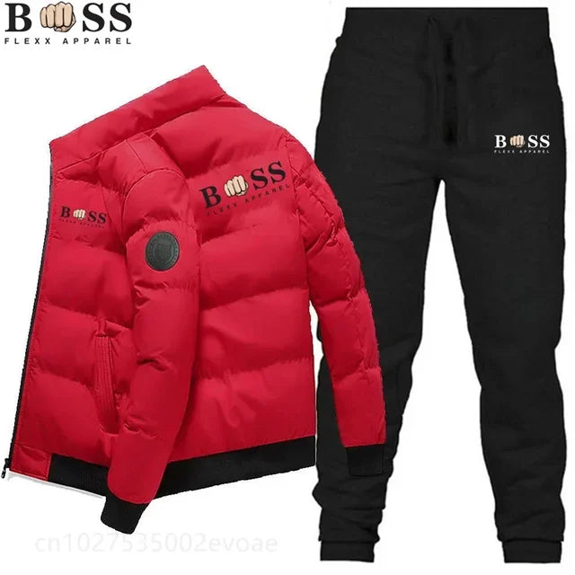 2024 Fashion Winter Korean BSS FLEXX APPAREL Men's Fashion Warm New Windproof High Quality Polyester Zipper Jacket and Pants 2-p