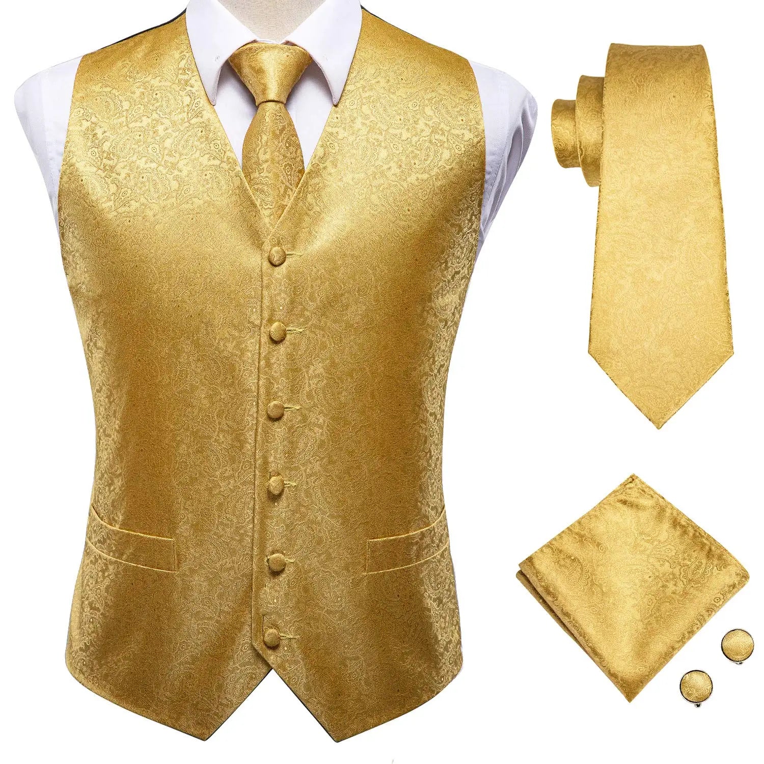 Hi-Tie 20 Color Silk Men's Vests Tie Business Formal Dress Slim Sleeveless Jacket 4PC Hanky Cufflink Blue Paisley Suit Waistcoat