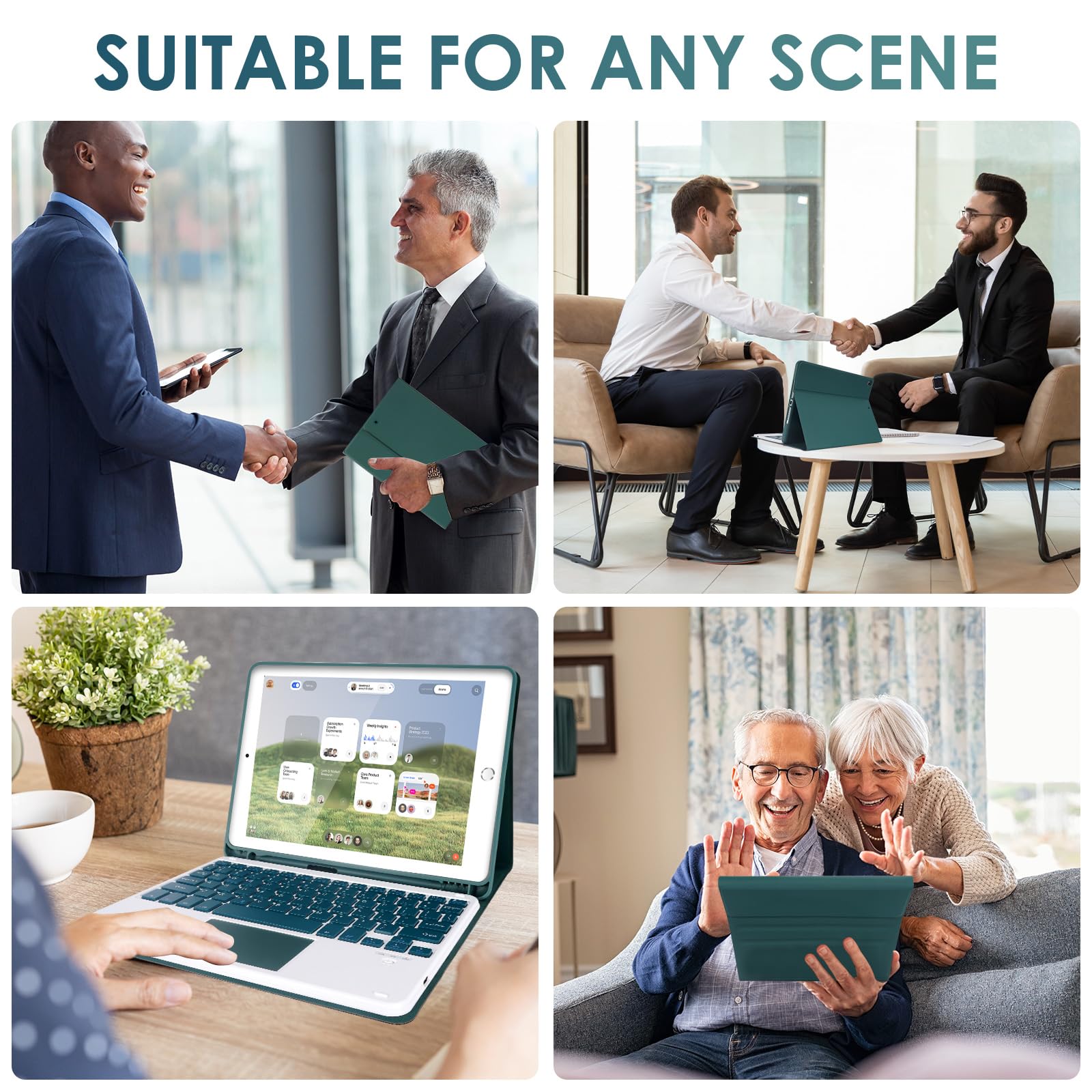 LAMA Wireless Keyboard Case with Mouse for iPad 10.2" 9th 8th 7th Generation, Detachable Bluetooth Keyboard with Pencil Holder for iPad 10.2 Inch/iPad Air 10.5"(3rd Gen)/iPad Pro 10.5 in, Dark Green