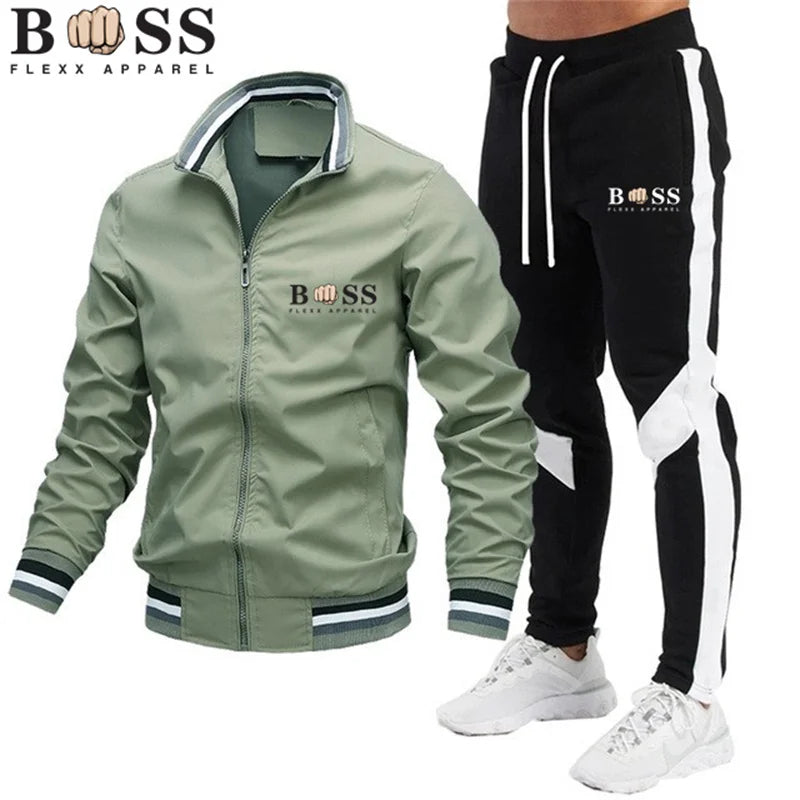 BSS FLEXX APPAREL 2024 Mens Tracksuits Men Sets Sweatshirt+sweatpants Tracksuit Zipper Stand Collar Sports Suit Jogging Fitness