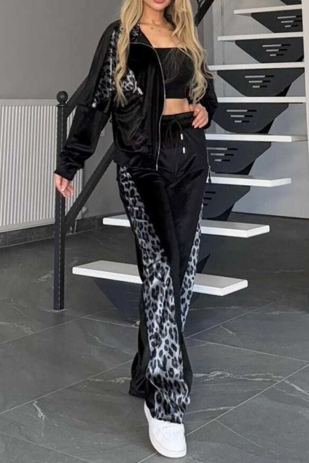 full-size-collared-neck-leopard-zip-up-top