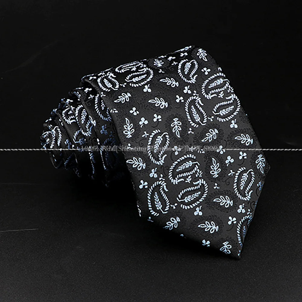 New Design Wedding Men Tie Black Solid Striped Paisley Flower Neckties Men Business Dropshipping Groom Collar Accessories Gift