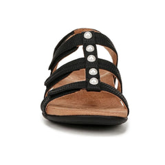 Vionic Women'S Rest Amber Backstrap Sandal Black Woven Faux Leather