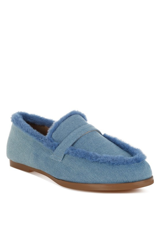 Nivena Fur Detail Denim Loafers