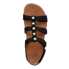 Vionic Women'S Rest Amber Backstrap Sandal Black Woven Faux Leather