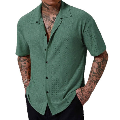 Hollow-Out Jacquard Casual Shirt