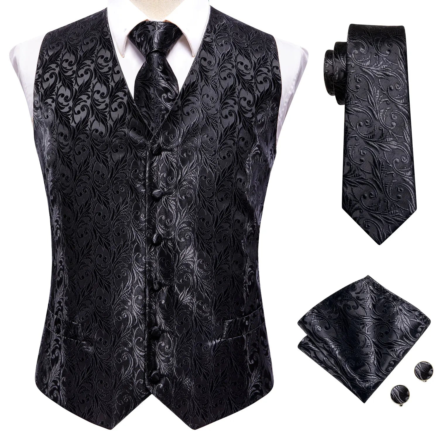 Hi-Tie 20 Color Silk Men's Vests Tie Business Formal Dress Slim Sleeveless Jacket 4PC Hanky Cufflink Blue Paisley Suit Waistcoat