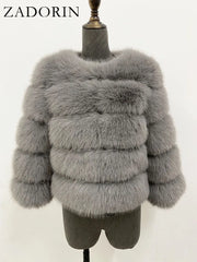 ZADORIN S-6XL Mink Coat Winter Black White Faux Fur Coat Woman Elegant Fluffy Faux Fur Jacket Top Short Fur Coats Woman Clothing