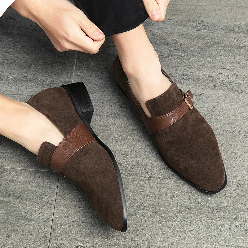 Suede Leather Designer Fashion Men's Buckle Dress Male Flats Wedding Driving Party Loafers Casual Office Shoes for Men Footwear