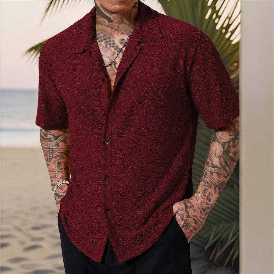 Hollow-Out Jacquard Casual Shirt