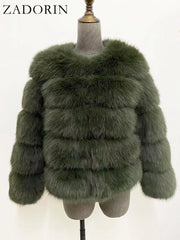 ZADORIN S-6XL Mink Coat Winter Black White Faux Fur Coat Woman Elegant Fluffy Faux Fur Jacket Top Short Fur Coats Woman Clothing