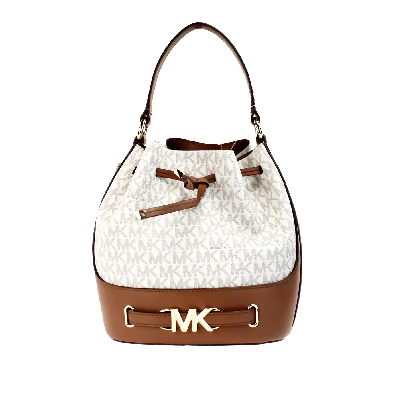 Michael Kors Reed Medium Vanilla PVC Belted Bucket Messenger