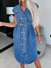 collared-neck-cap-sleeve-denim-dress