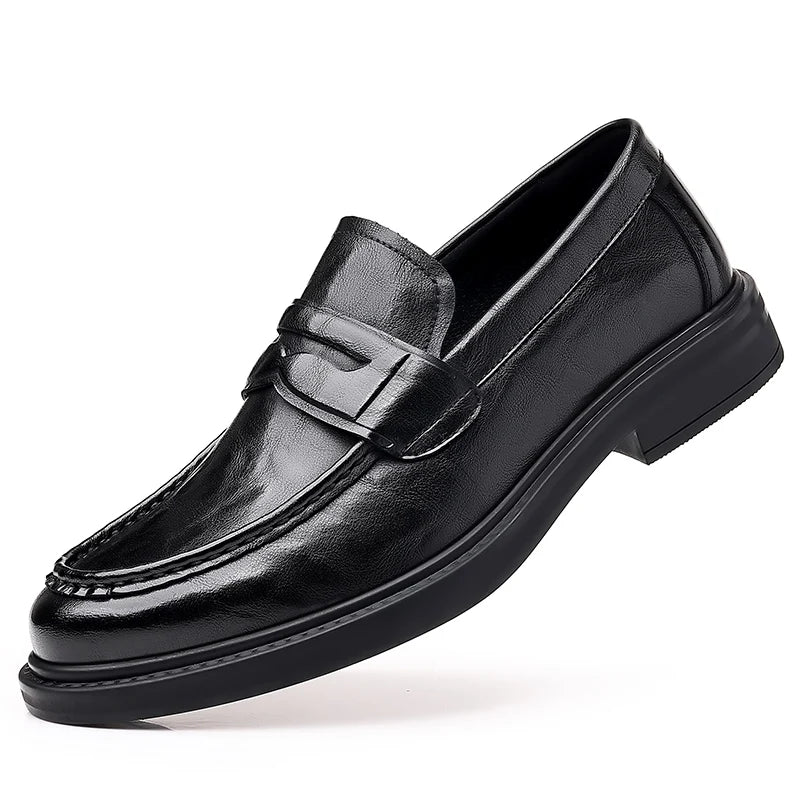 Italian High-end Leather Slip-on Shoes Mens Business Dress Square Toe British Slip-On Formal Casual Loafer Oxford Shoes Wedding