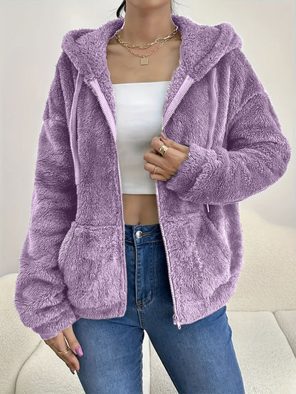 Zipper And Plush Cozy Loose Hoodie