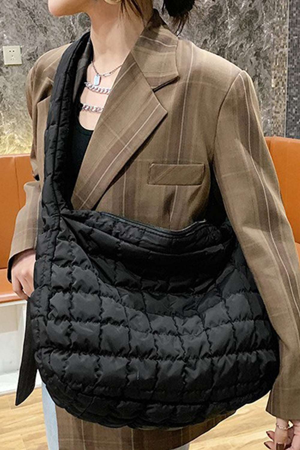 Zipper Large Shoulder Bag