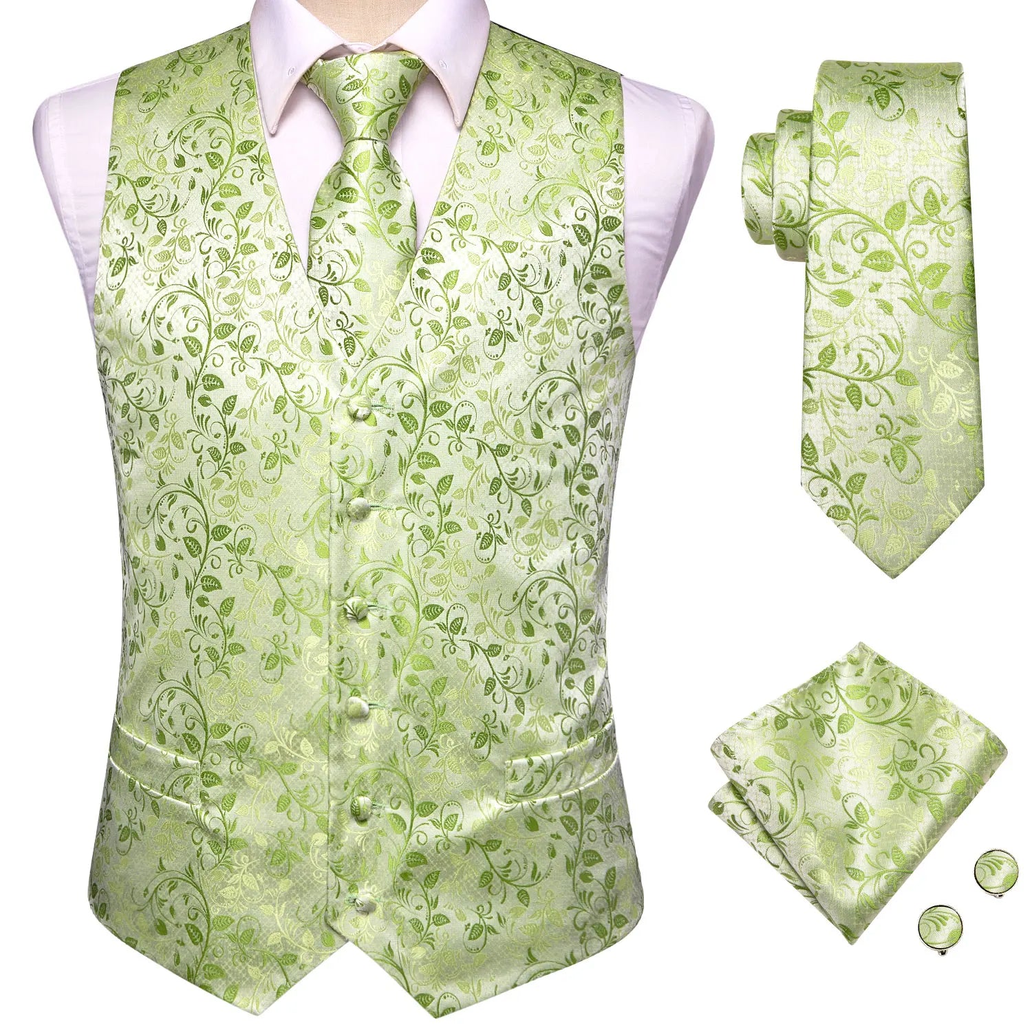 Hi-Tie 20 Color Silk Men's Vests Tie Business Formal Dress Slim Sleeveless Jacket 4PC Hanky Cufflink Blue Paisley Suit Waistcoat