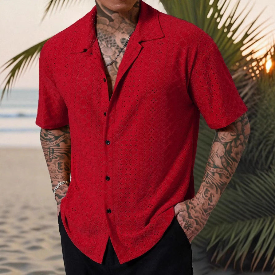 Hollow-Out Jacquard Casual Shirt