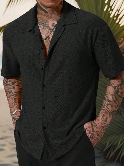 Hollow-Out Jacquard Casual Shirt