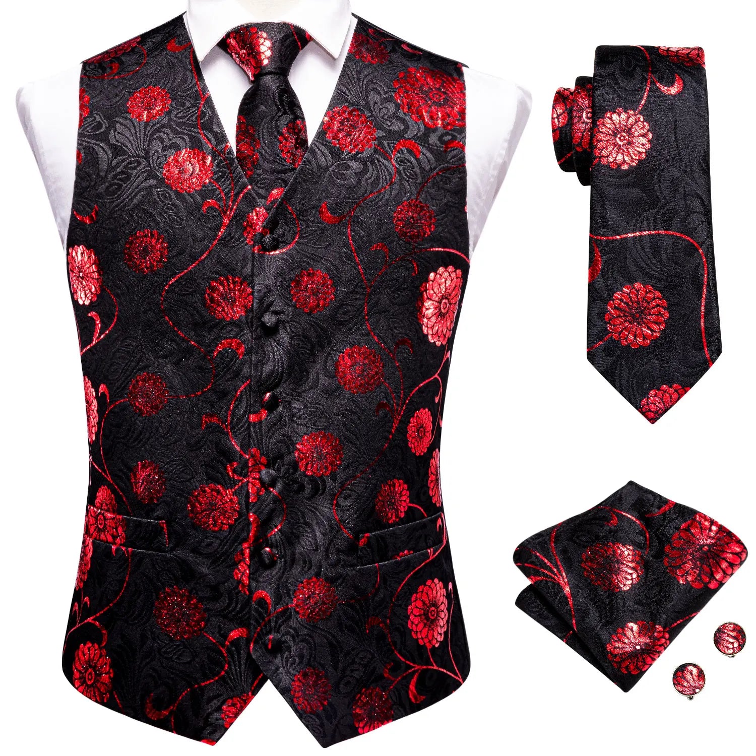 Hi-Tie 20 Color Silk Men's Vests Tie Business Formal Dress Slim Sleeveless Jacket 4PC Hanky Cufflink Blue Paisley Suit Waistcoat