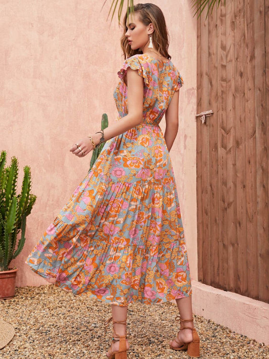 v neck floral dress