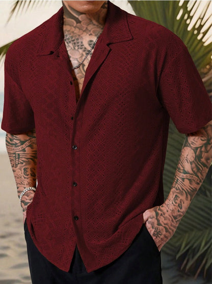 Hollow-Out Jacquard Casual Shirt