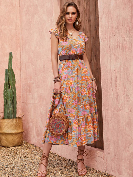 v neck floral dress