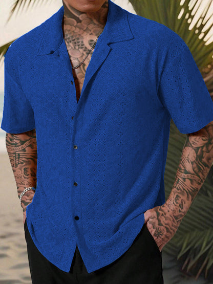 Hollow-Out Jacquard Casual Shirt