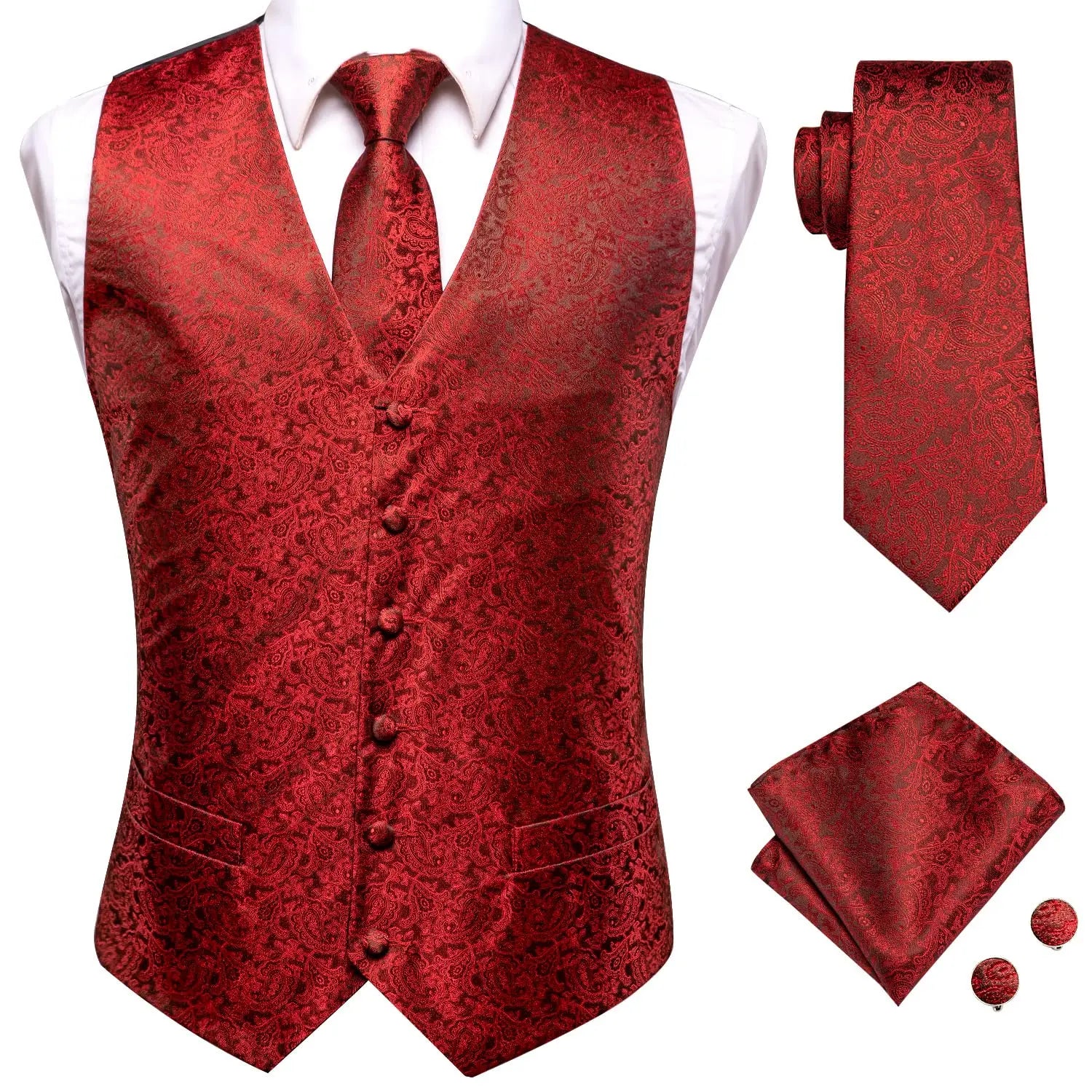 Hi-Tie 20 Color Silk Men's Vests Tie Business Formal Dress Slim Sleeveless Jacket 4PC Hanky Cufflink Blue Paisley Suit Waistcoat