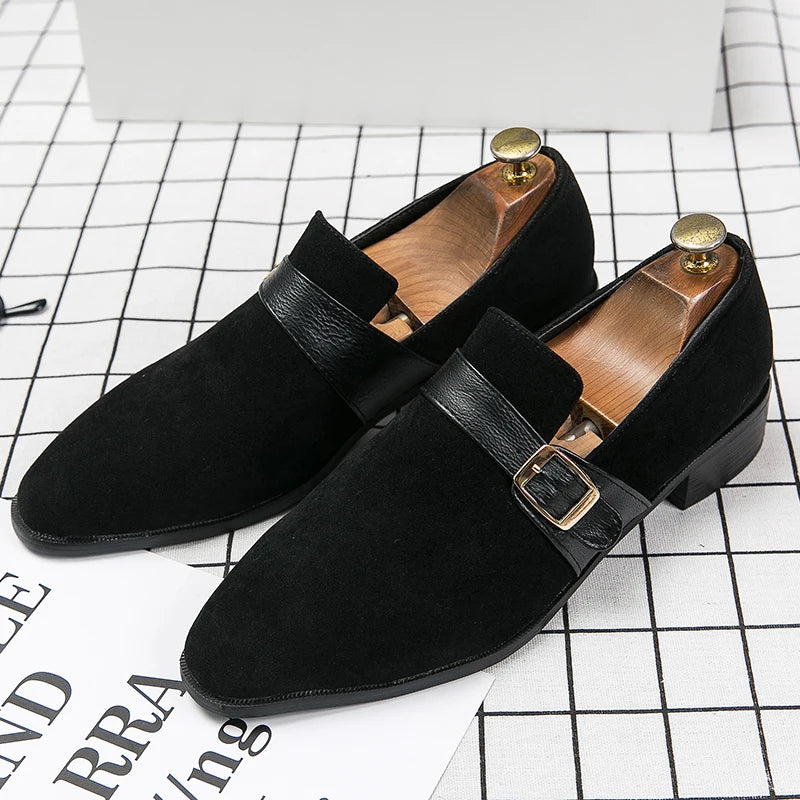 Suede Leather Designer Fashion Men's Buckle Dress Male Flats Wedding Driving Party Loafers Casual Office Shoes for Men Footwear