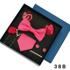 Red Blue Classic Silk Ties For Men Pocket Square Cufflinks Sets Mens Solid Color Necktie Party Wedding Gift For Men Neck Tie Set