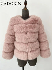 ZADORIN S-6XL Mink Coat Winter Black White Faux Fur Coat Woman Elegant Fluffy Faux Fur Jacket Top Short Fur Coats Woman Clothing