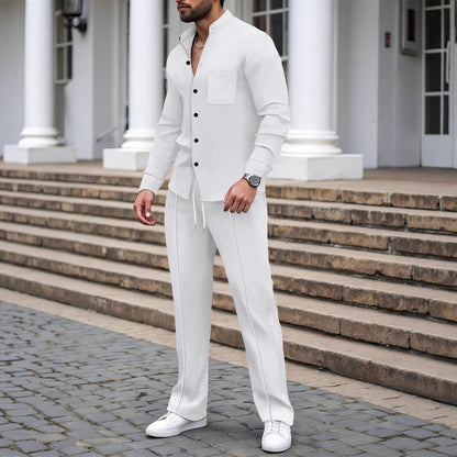 Waffle-Textured Shirt And Pants Casual Set