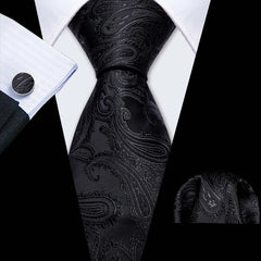 Business Black Silk Necktie Paisley Ties For Men