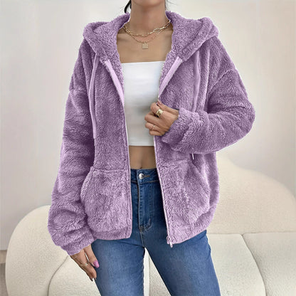 Zipper And Plush Cozy Loose Hoodie