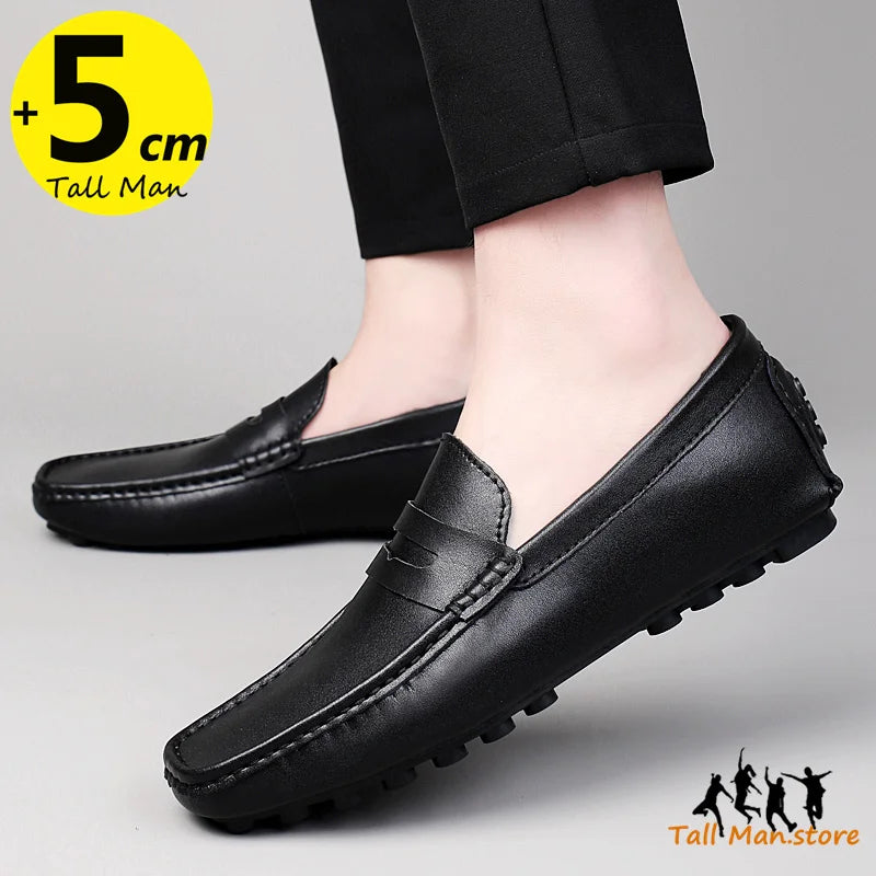 Man Loafers  Business Elevator Men Leather Shoes Lift Height Increase Insoles 5cm Classic Formal British Black New In