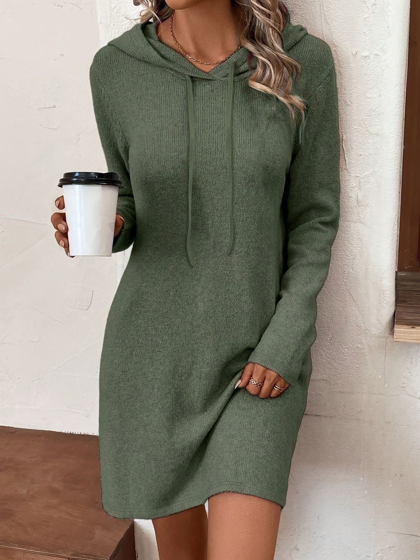 Long Sleeve Knit Hooded Dress