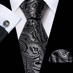 Business Black Silk Necktie Paisley Ties For Men