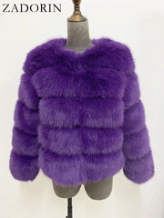 ZADORIN S-6XL Mink Coat Winter Black White Faux Fur Coat Woman Elegant Fluffy Faux Fur Jacket Top Short Fur Coats Woman Clothing