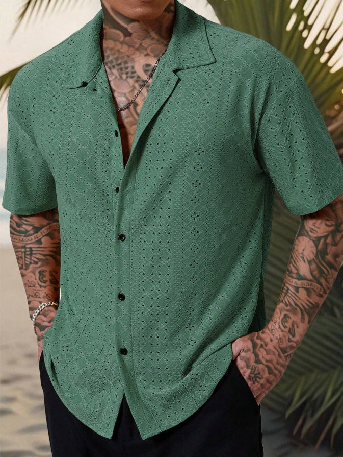 Hollow-Out Jacquard Casual Shirt