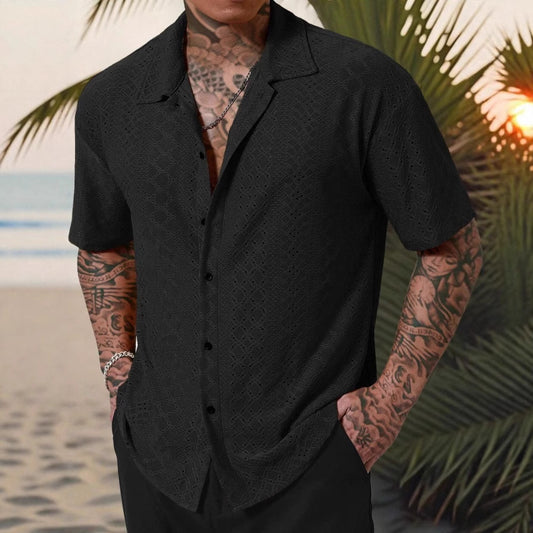 Hollow-Out Jacquard Casual Shirt